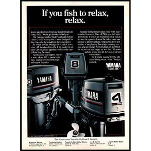 1985 Yamaha Outboard Motors Vintage Print Ad Fish to Relax Boat Boating Wall Art